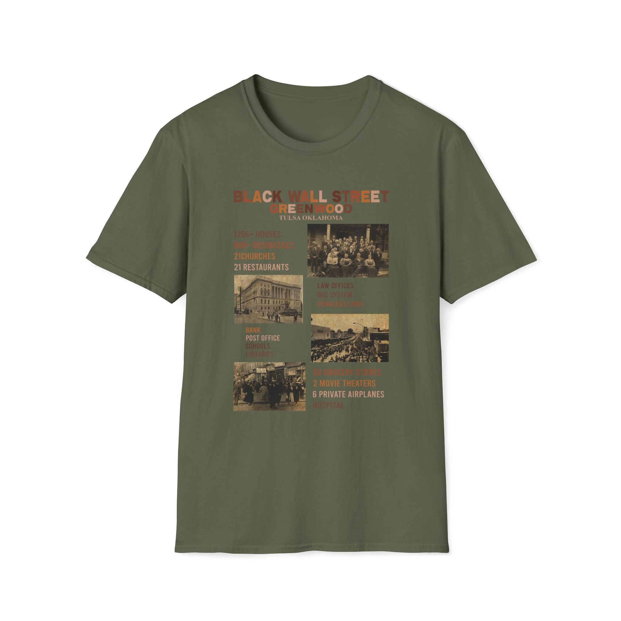 Black Wall Street Greenwood Vintage Tee — Historic Tulsa District Photo Collage Shirt