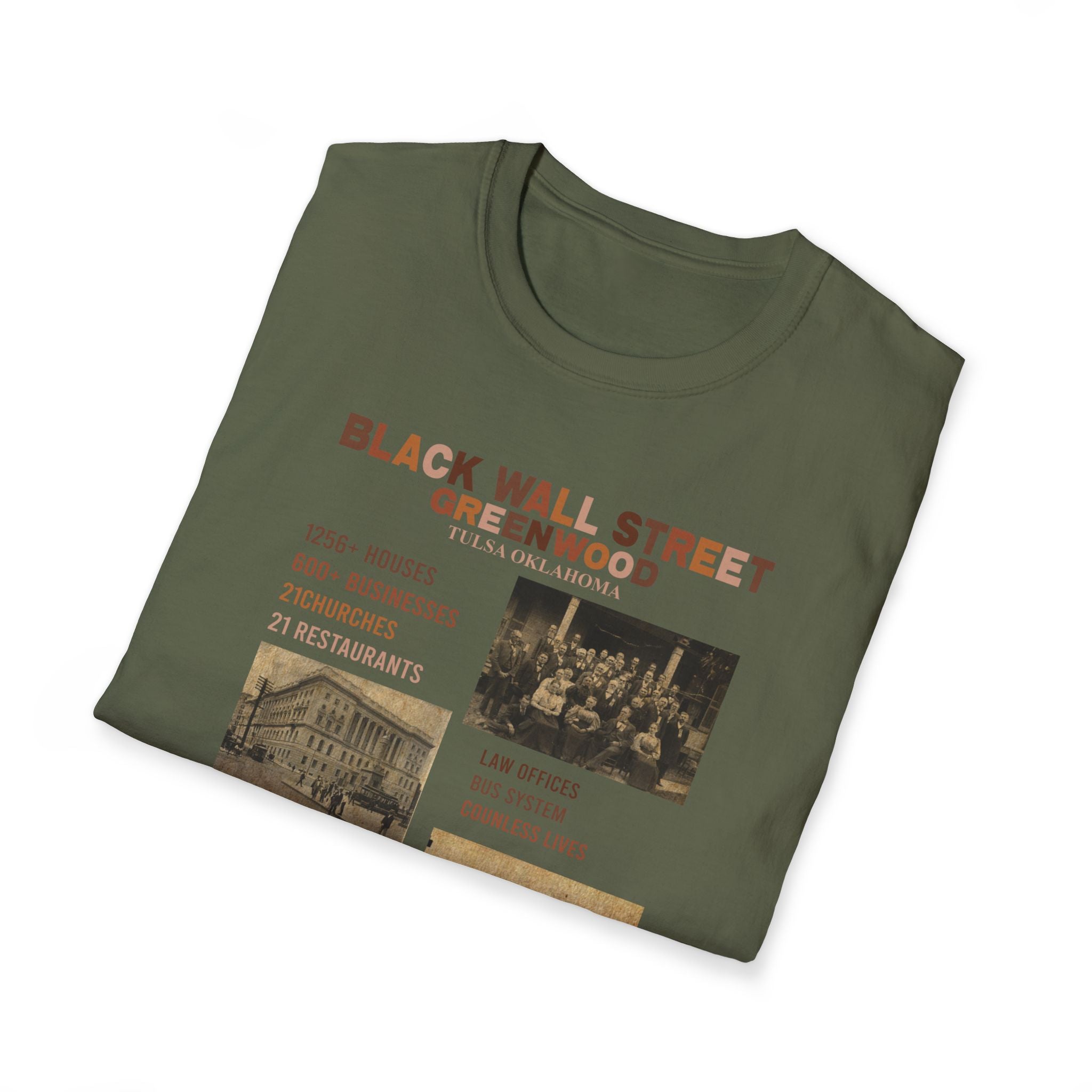 Black Wall Street Greenwood Vintage Tee — Historic Tulsa District Photo Collage Shirt