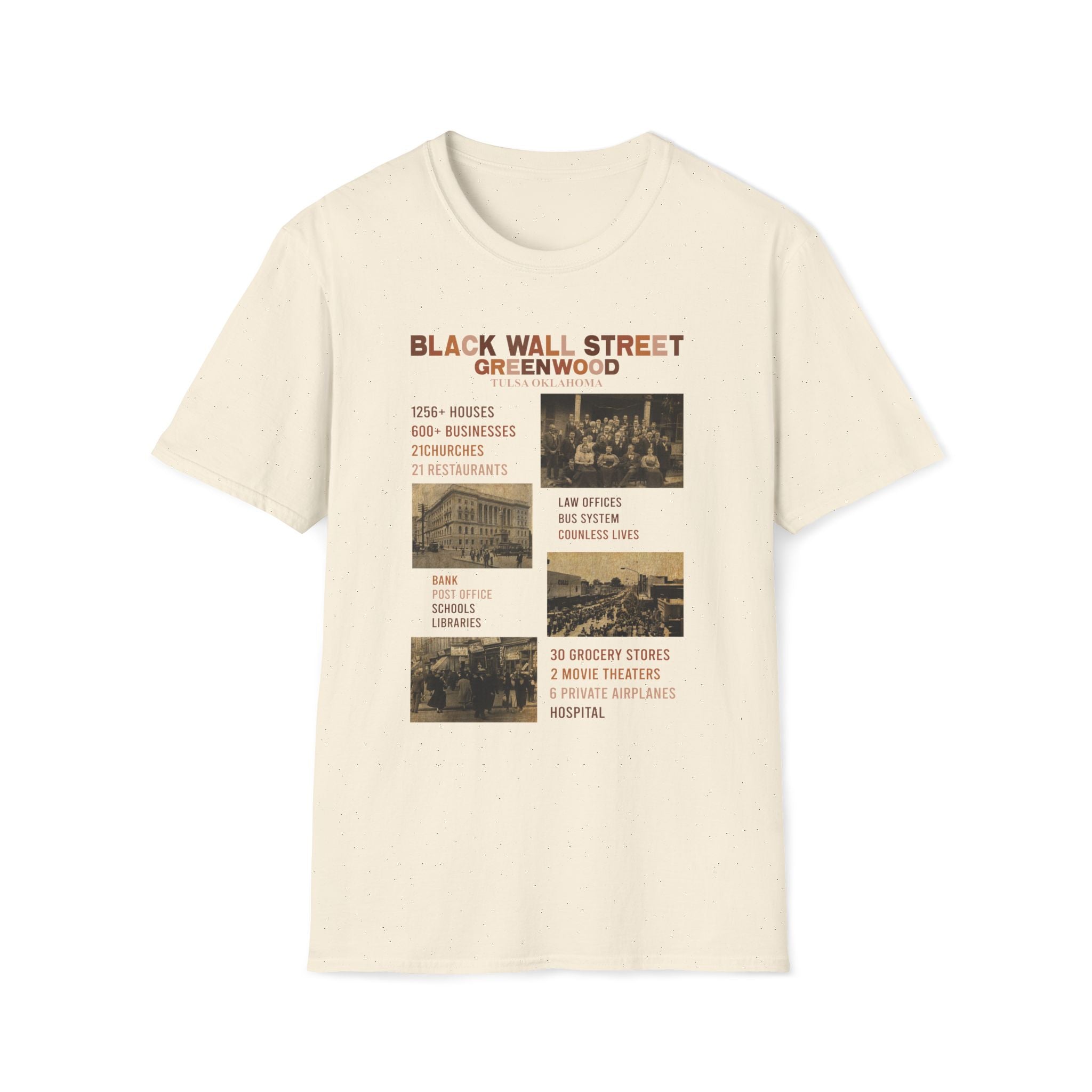 Black Wall Street Greenwood Vintage Tee — Historic Tulsa District Photo Collage Shirt