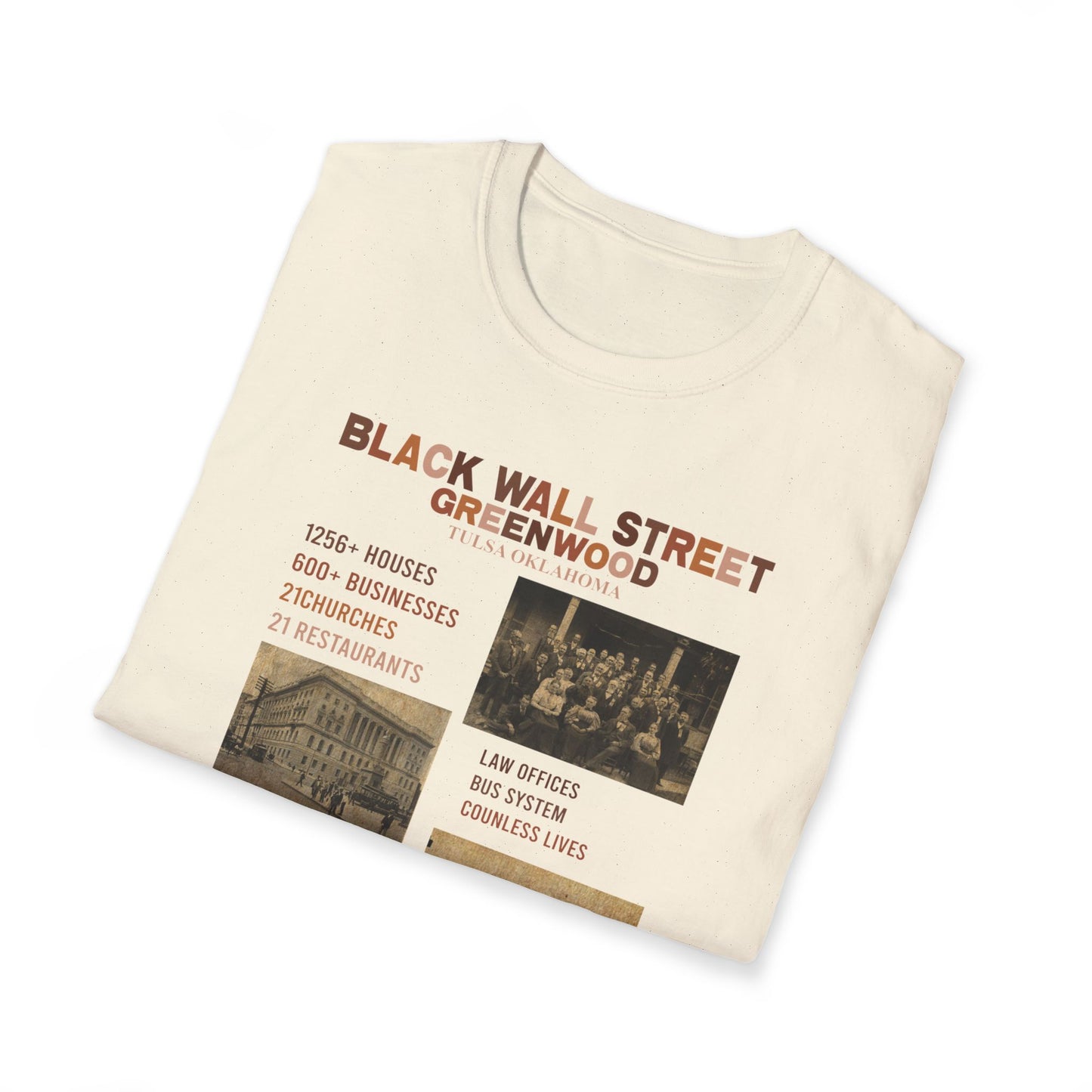 Black Wall Street Greenwood Vintage Tee — Historic Tulsa District Photo Collage Shirt
