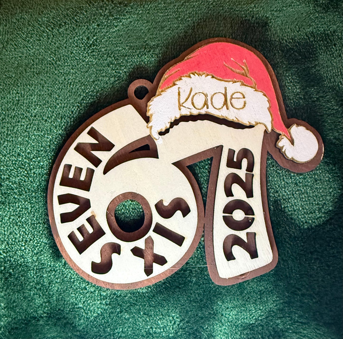Personalized "Six Seven-2025" Christmas Ornament with Santa Hat